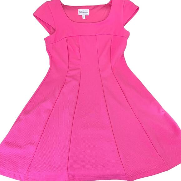 Karin Stevens Cap Sleeves Fit Flare Skater Dress Jersey Stretchy Size 14 Pink - Picture 10 of 16